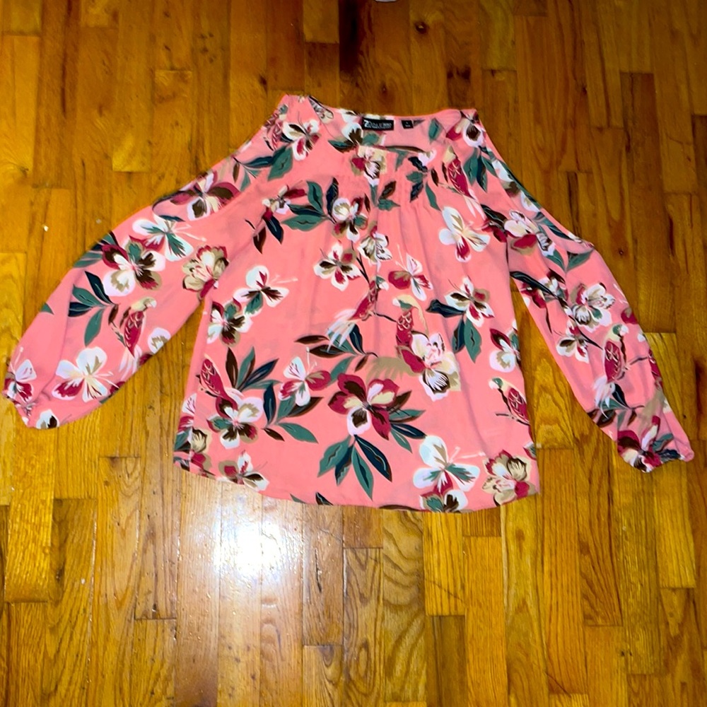 Pink Floral Cold Shoulder Blouse
